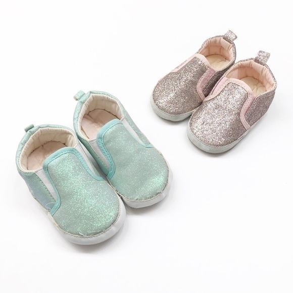 Carter's pink glitter & mint glitter baby shoes - Picture 1 of 6
